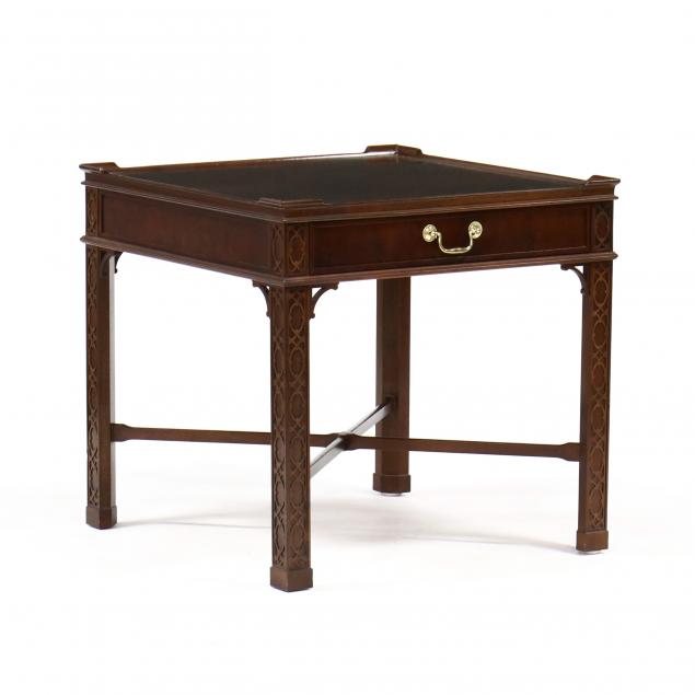 baker-chinese-chippendale-style-mahogany-one-drawer-table