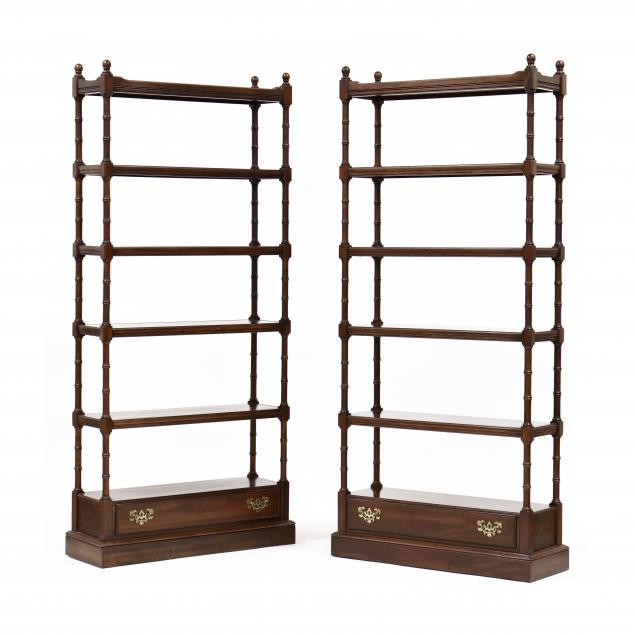 ethan-allen-pair-of-cherry-faux-bamboo-bookshelves