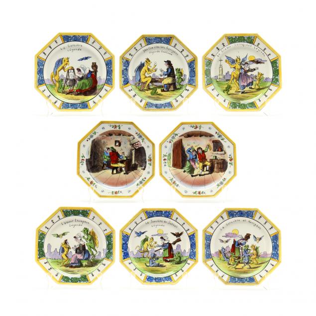 a-rare-set-of-six-legende-antique-faience-plates-plus-two-others