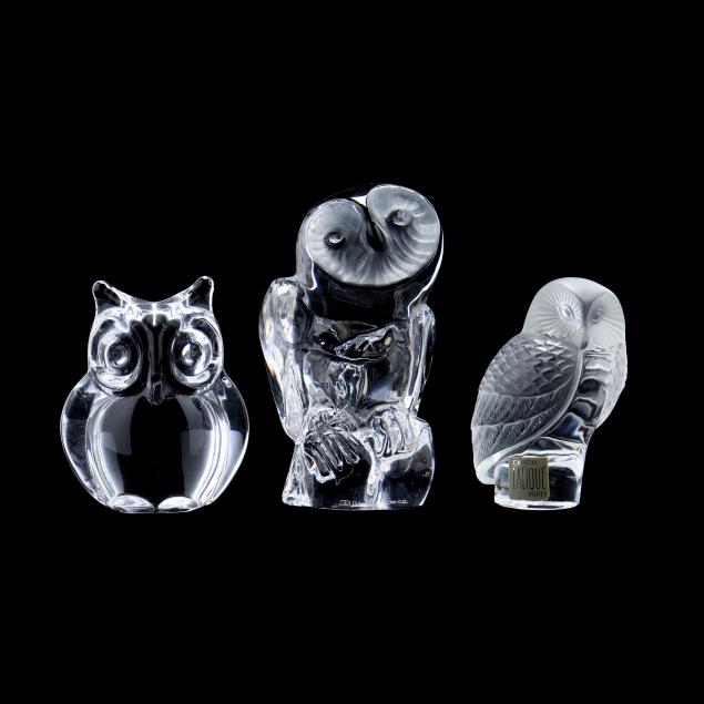 three-lalique-and-daum-crystal-owls