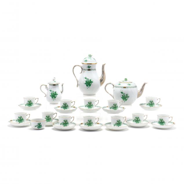a-28-piece-herend-chinese-bouquet-green-coffee-tea-service