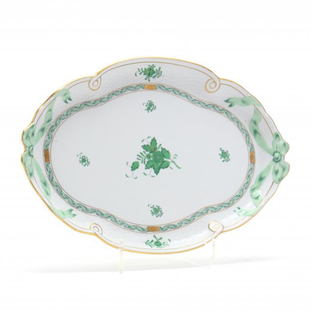 herend-chinese-bouquet-green-ribbon-handled-tray