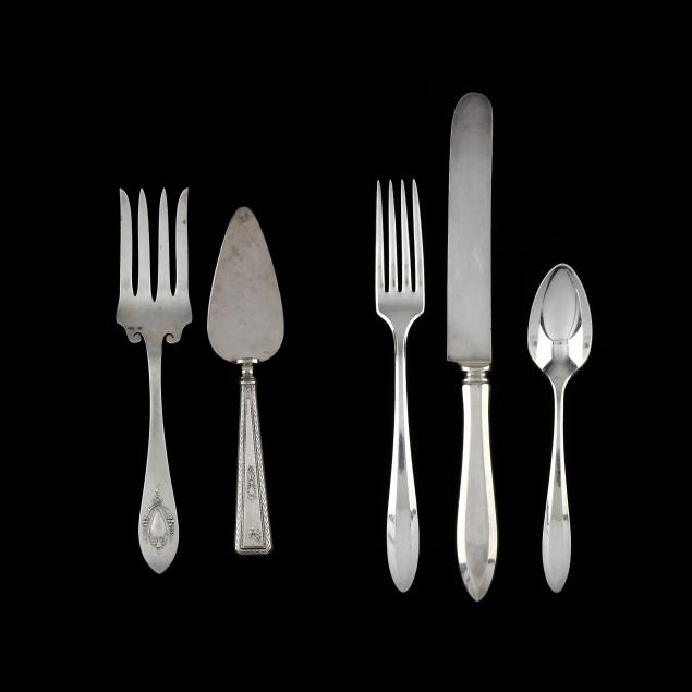 two-sterling-silver-servers-and-assorted-silverplate-flatware