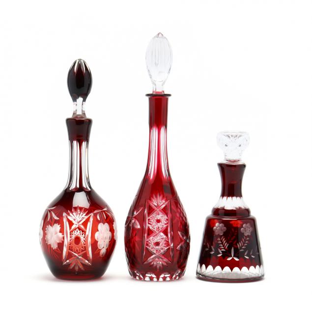 three-ruby-cut-to-clear-decanters
