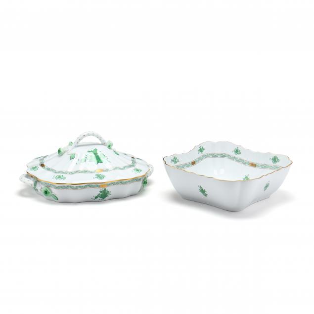 two-herend-porcelain-serving-pieces-chinese-bouquet-green