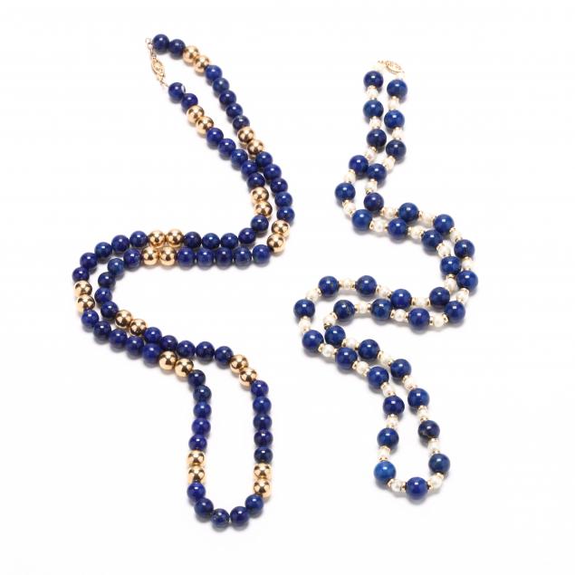 two-14kt-gold-lapis-pearl-and-gold-bead-necklaces