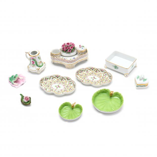 a-group-of-ten-herend-porcelain-table-top-accessories