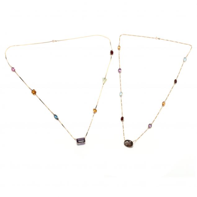 two-14kt-gold-and-gem-set-necklaces