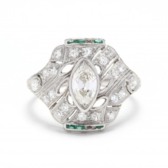 art-deco-platinum-diamond-and-synthetic-emerald-ring