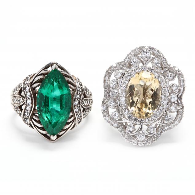 two-silver-and-gem-set-rings