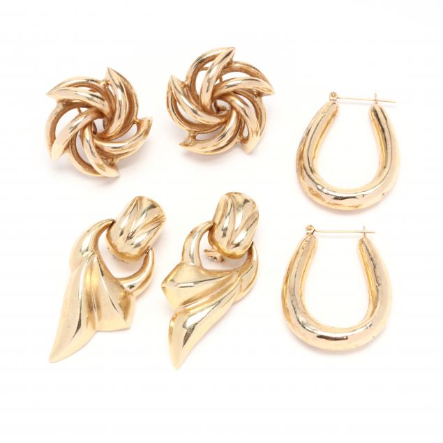 three-pairs-of-14kt-gold-earrings