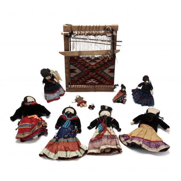 nine-early-20th-century-navajo-dolls-and-miniature-loom