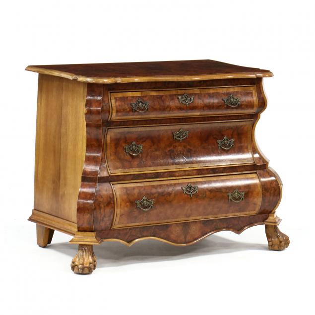 continental-style-diminutive-burlwood-bombe-chest-of-drawers