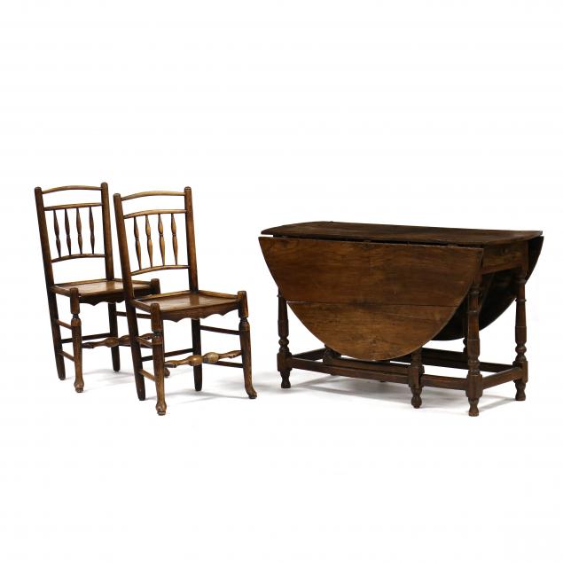 william-and-mary-drop-leaf-elm-table-and-two-chairs