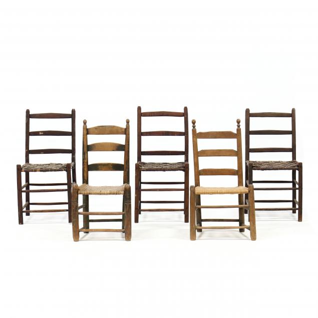 five-antique-primitive-ladderback-chairs