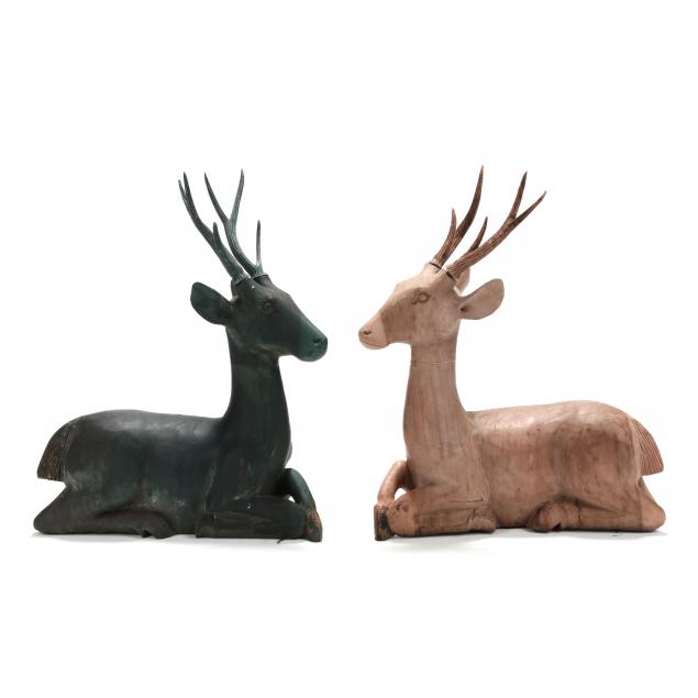 pair-of-southeast-asian-carved-wood-deer