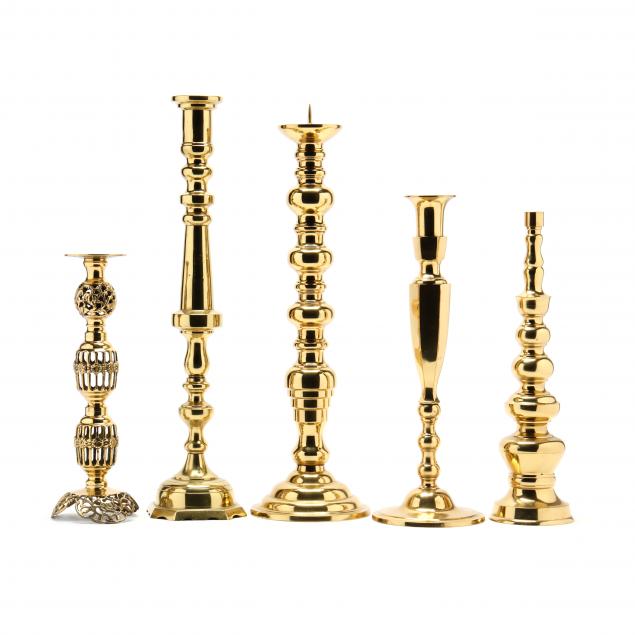 five-large-decorative-brass-candlesticks
