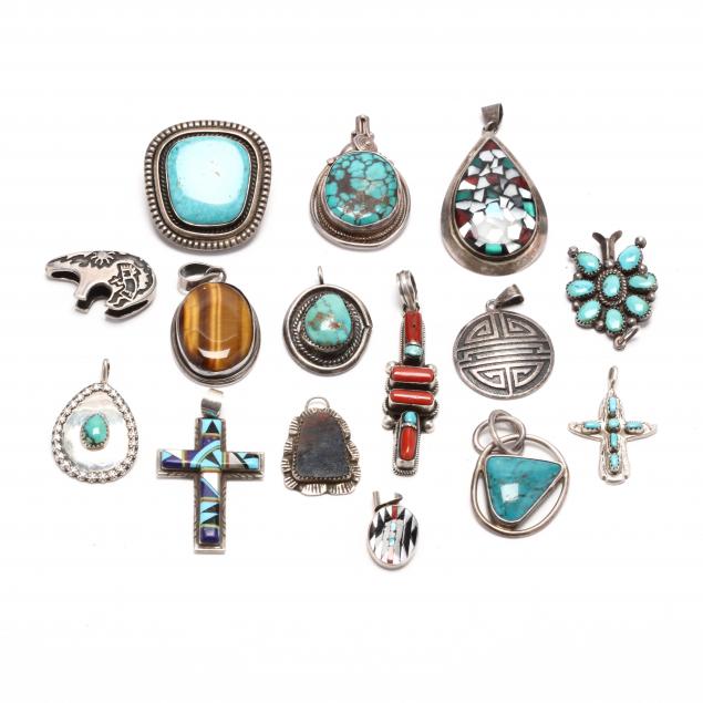 group-of-southwestern-silver-and-gem-set-pendants