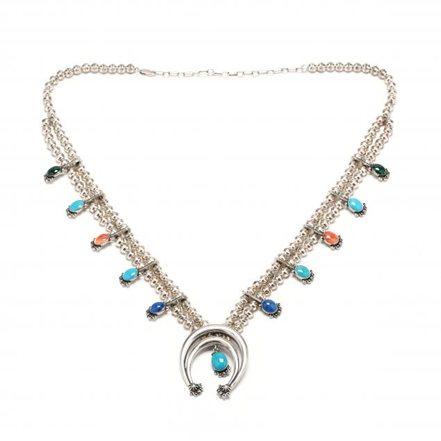 southwestern-silver-and-gem-set-squash-blossom-necklace