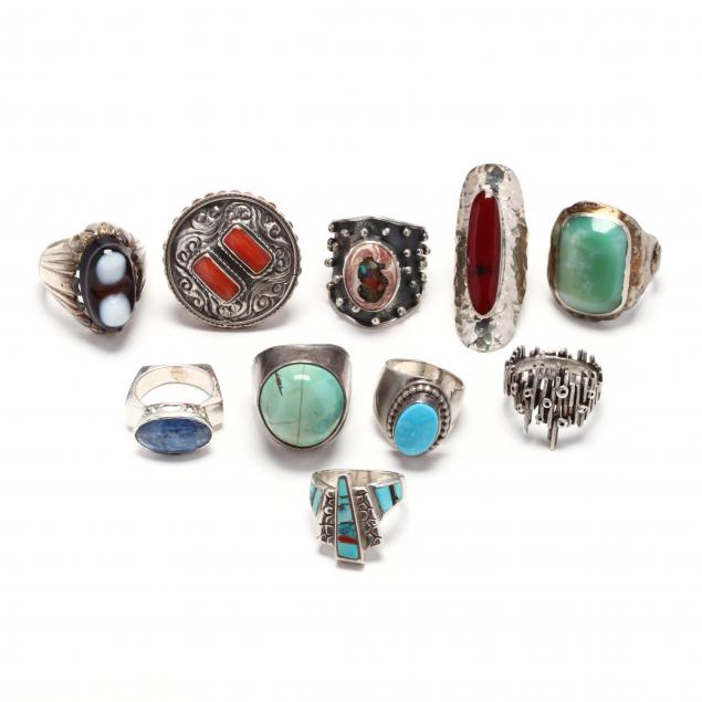 ten-silver-and-gem-set-rings