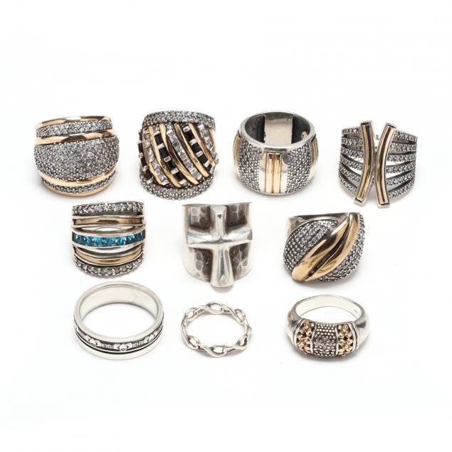 ten-silver-and-gem-set-rings