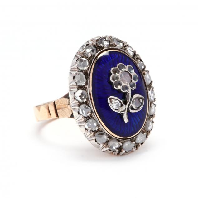 antique-18kt-gold-diamond-enamel-ring