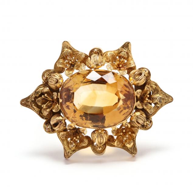 antique-gold-and-citrine-brooch