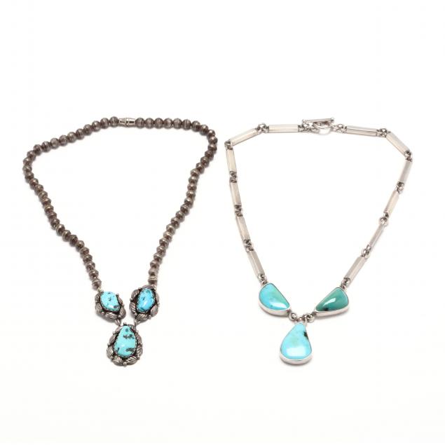 two-silver-and-turquoise-necklaces