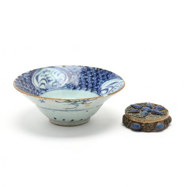 an-asian-blue-and-white-porcelain-bowl-and-silver-box-with-inlaid-lapis