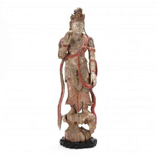 a-chinese-carved-wooden-painted-guanyin-statue