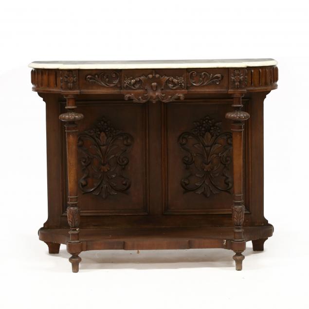 antique-continental-carved-walnut-marble-top-console-table
