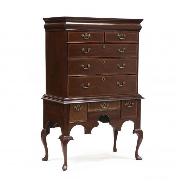 antique-queen-anne-style-banded-mahogany-high-boy