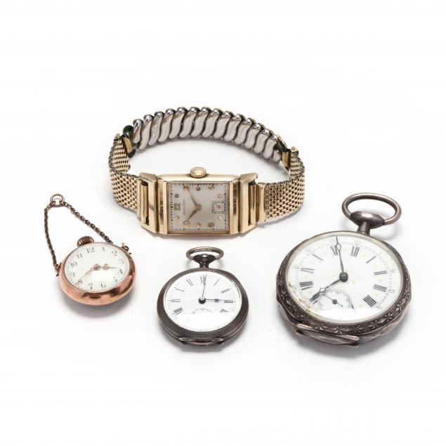 three-vintage-pocket-watches-and-a-gent-s-14kt-watch-by-hamilton