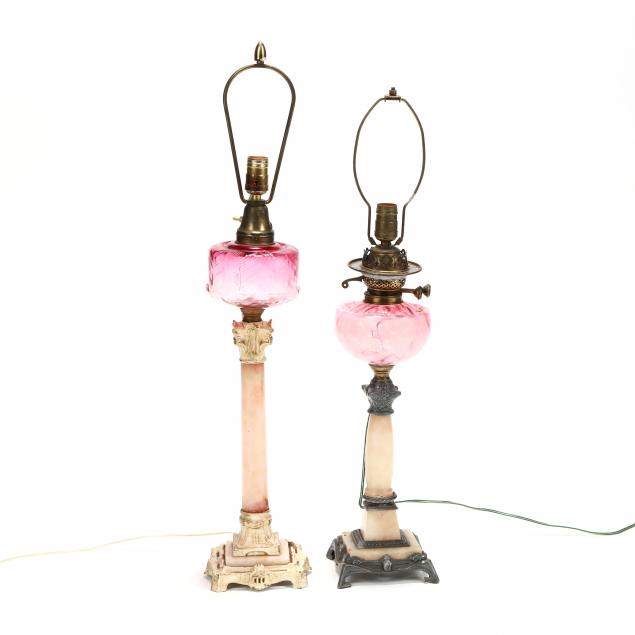 two-victorian-cranberry-glass-lamps