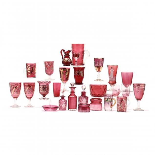 26-pieces-of-antique-cranberry-glass