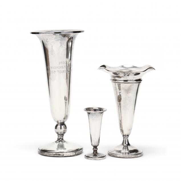 three-sterling-silver-trumpet-vases