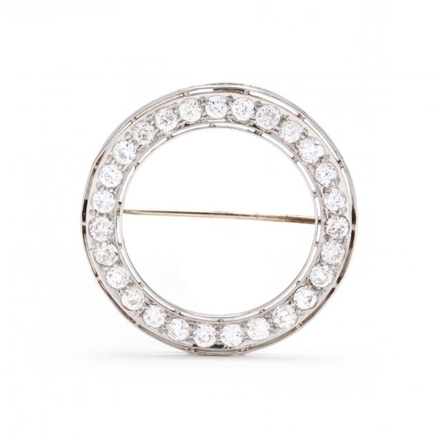 platinum-and-diamond-circle-brooch-signed