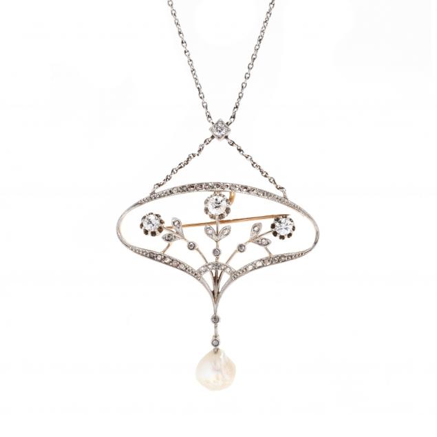 antique-platinum-topped-gold-gem-set-necklace-and-platinum-and-pearl-station-necklace