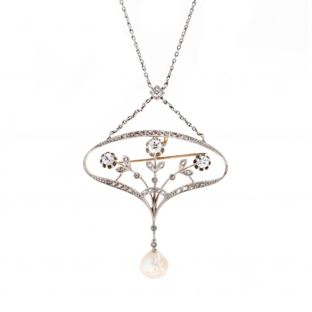 antique-platinum-topped-gold-gem-set-necklace-and-platinum-and-pearl-station-necklace