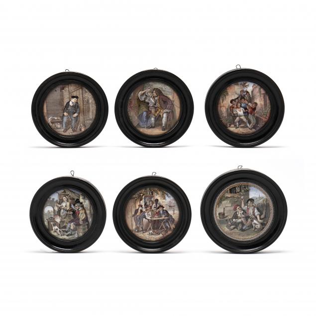 a-group-of-six-wood-framed-prattware-pot-lids