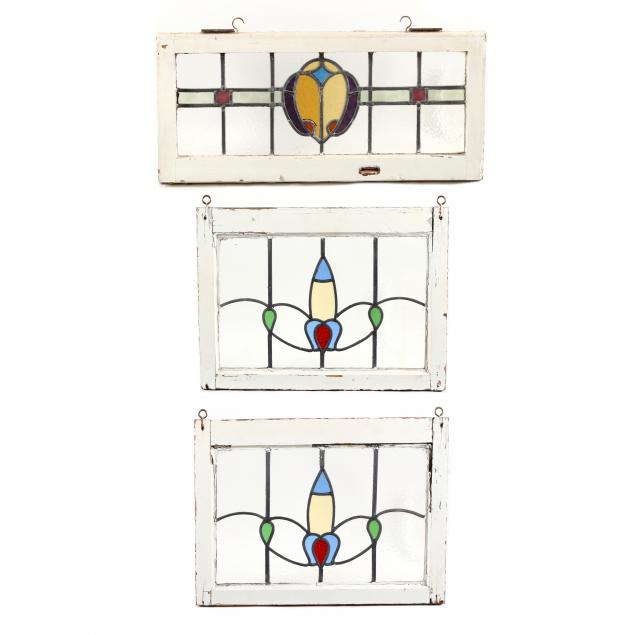 three-antique-english-stained-glass-windows