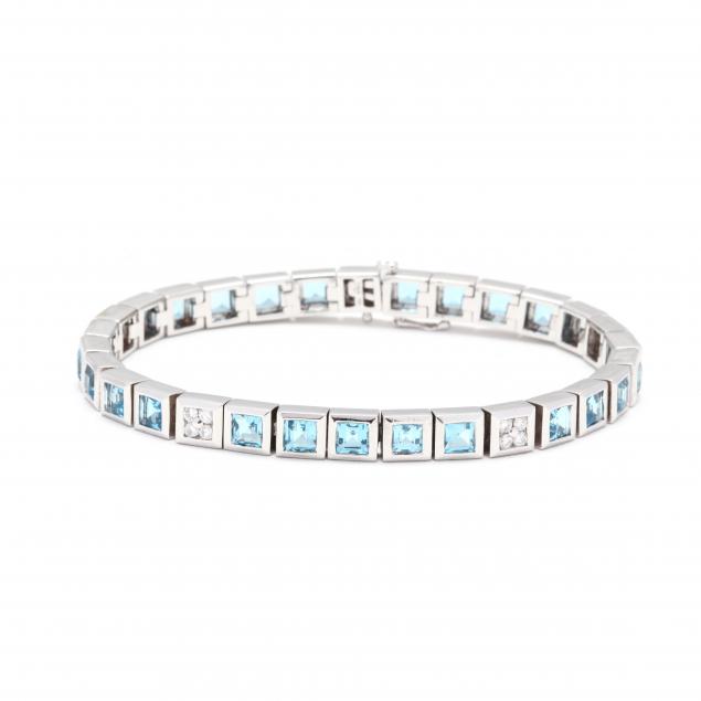 18kt-white-gold-blue-topaz-and-diamond-bracelet-signed