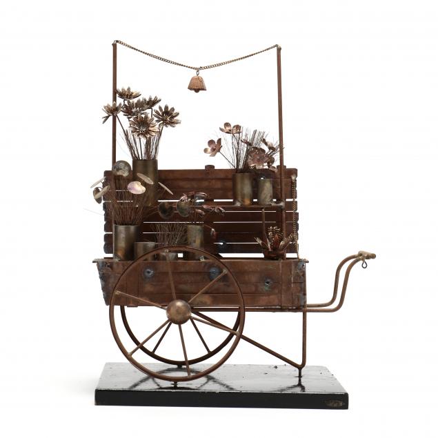 curtis-jere-vintage-copper-flower-cart-sculpture