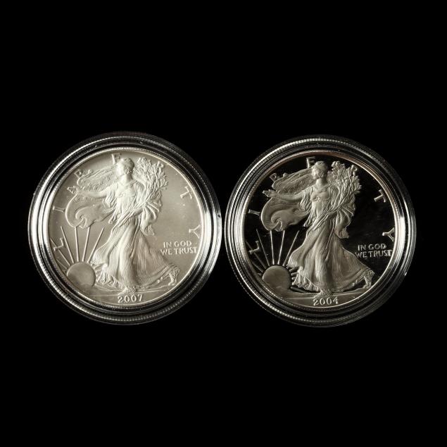 2004-uncirculated-silver-eagle-and-2007-proof-silver-eagle