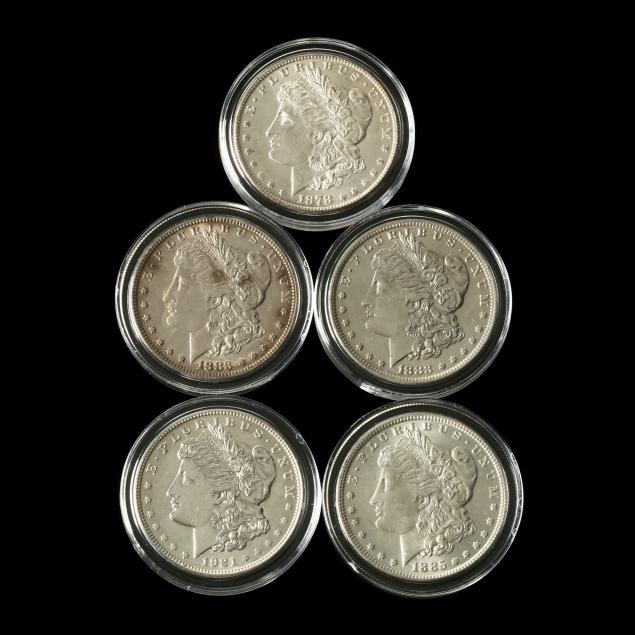 five-morgan-silver-dollars-in-direct-fit-capsules