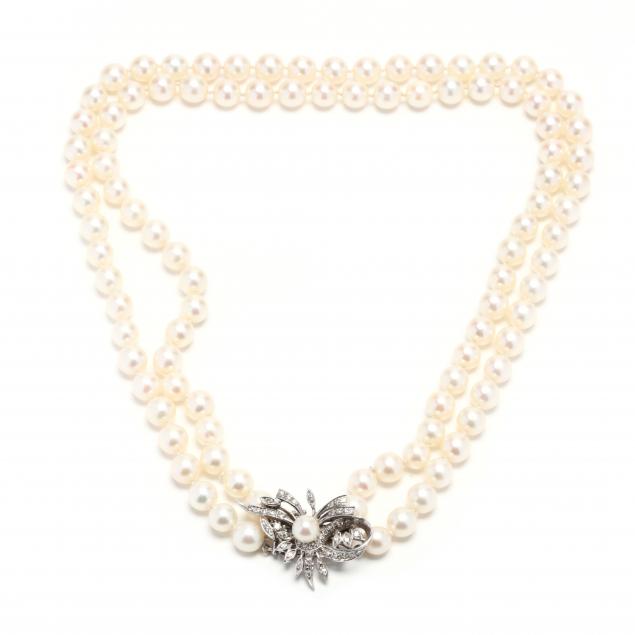 double-strand-pearl-necklace-with-14kt-white-gold-diamond-set-clasp