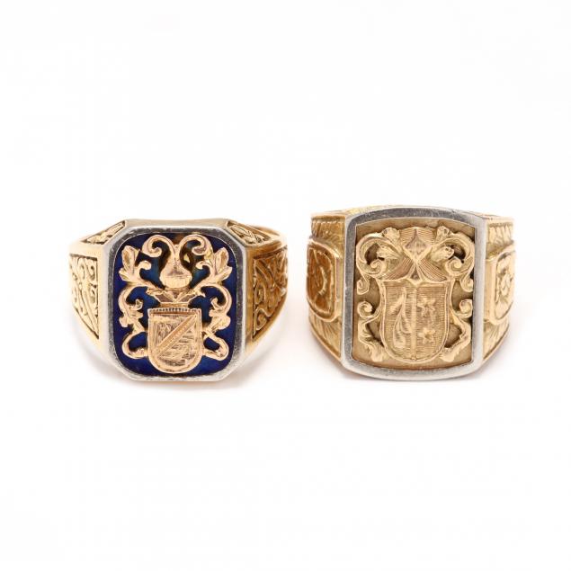 two-18kt-gold-family-crest-rings