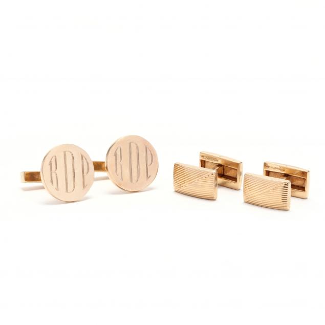 two-pairs-of-14kt-gold-cufflinks-tiffany-co