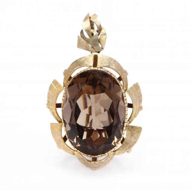 14kt-gold-smokey-quartz-pendant-brooch