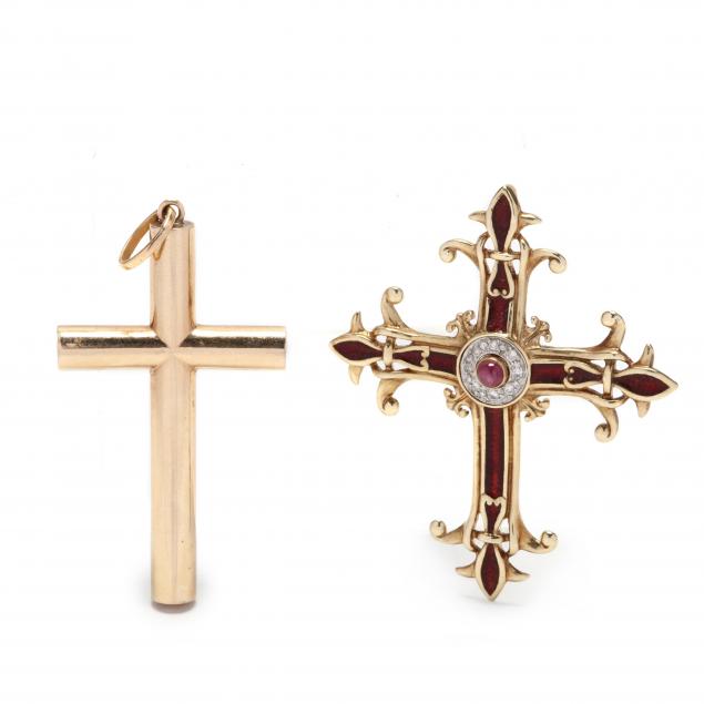 two-gold-cross-pendants